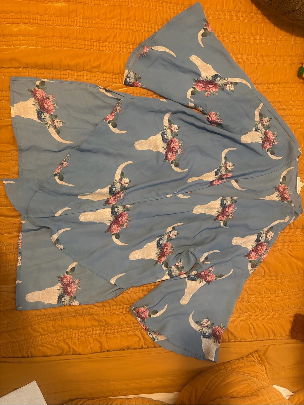 Peach Love California Blue Floral Bull Skull Kids Pajama Top